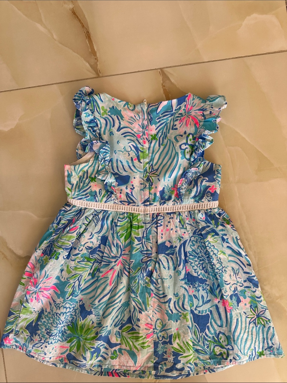 Lilly Pulitzer Blue Floral Ruffle-Trim Dress with Pink & Green Accents - Picture 4 of 5